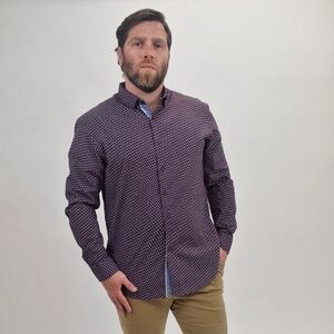 Spazio Burgundy With Blue and White Arrow Print Long Sleeve Button Up Shirt
